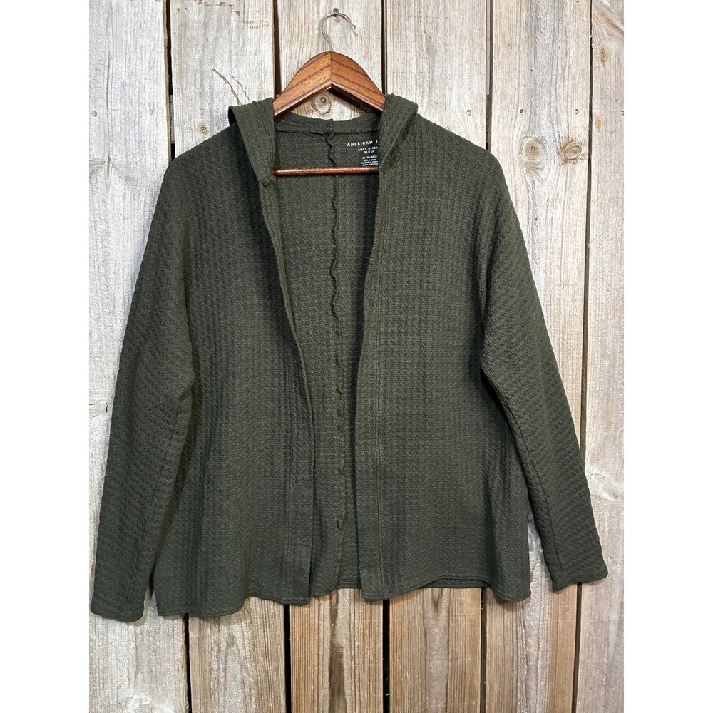 American Eagle Soft & Sexy Plush Hooded Open Front Cardigan Olive Green XS